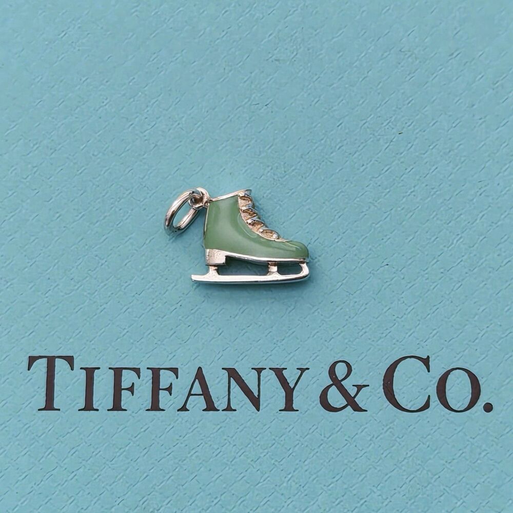 RARE Tiffany & Co. Ice Skate Shoes Blue Enamel Sterling Silver Charm Pendant